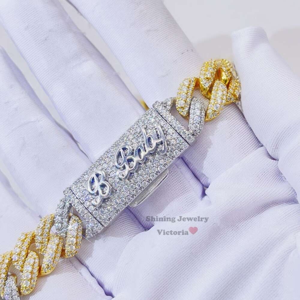 necklace moissanite chain Gra Vvs Diamond Buss Down Hip Hop Chain 15mm Custom Name Clasp Cuban Link