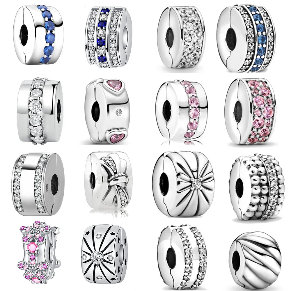 Silver Bead Charm Shining Clip Bead Charm Suitable for Original Charm Silver Bracelet Women' DIY Jewelry Free Shipping