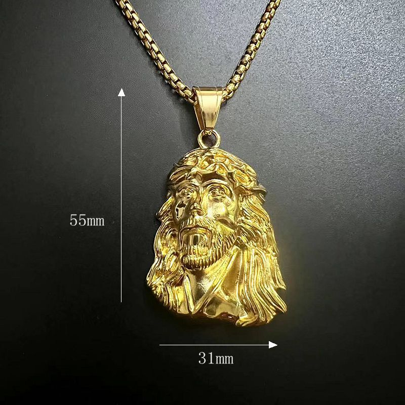 Hip Hop Jesus Face Pendant Necklace Full Zircon Real Gold Plated Religious Jewelry