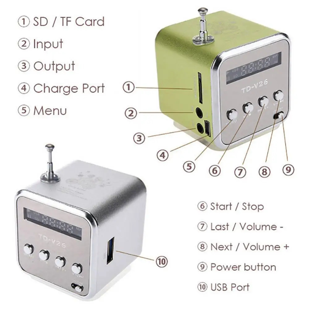 TD-V26 Mini Radio Receiver Bluetooth Wireless Speakers Digital FM Radio For PC Phone Mp3 Music Player Support Micro SD Card 240102