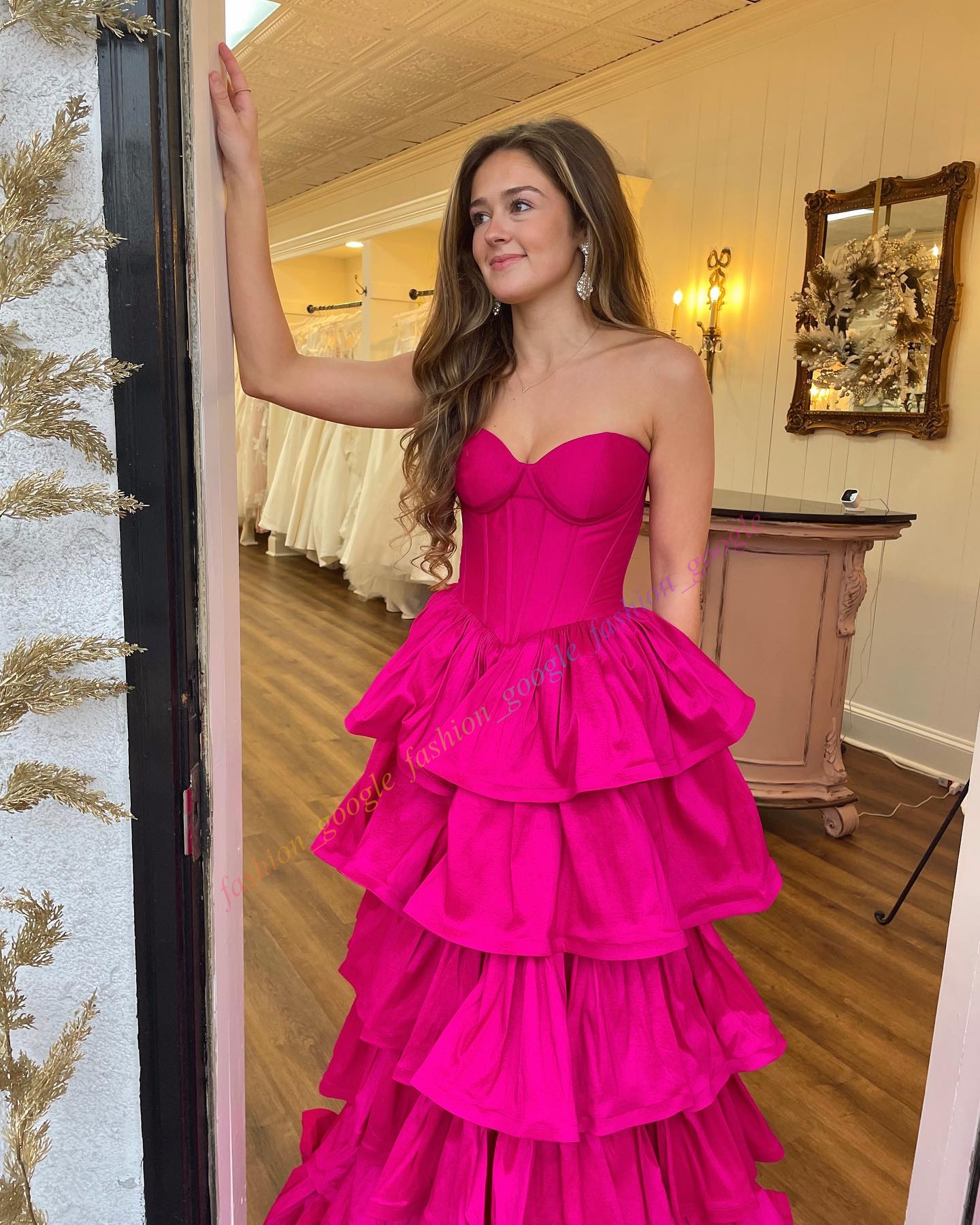 Fuchsia Taffeta Formal Party Dress 2k25 Purple Strapless Ruffle Lady Pageant Prom Evening Special Occasion Hoco Gala Cocktail Red Carpet Runway Gown P