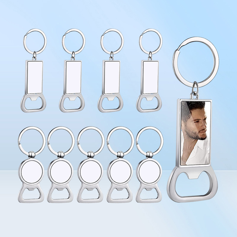 10 Pieces Sublimation Blank Beer Bottle Opener Keychain Metal Heat Transfer Corkscrew Key Ring Household Kitchen Tool 8640681