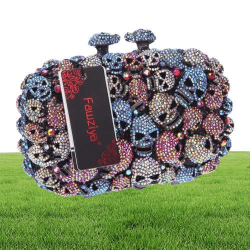 Fawziya Skull Bag Skull Purses And Handbags for Women Kisslock Crystal Evening Clutch Bags