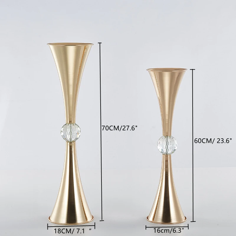 Gold Vases Metal Flowers Pot Wedding Centerpieces Event Flower Road Lead For Home Hotel Decoration 10 PCS/ Lot