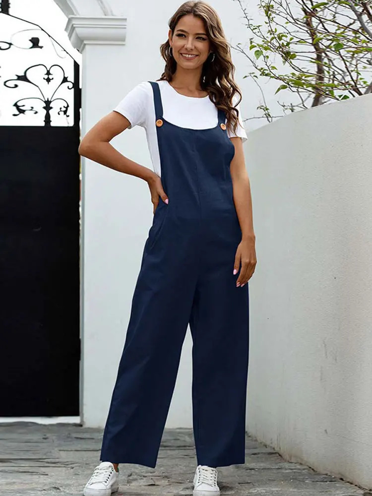 Summer Black Jumpsuit Women Loose Dungarees Overalls Wide Leg Long Ladies For 231229