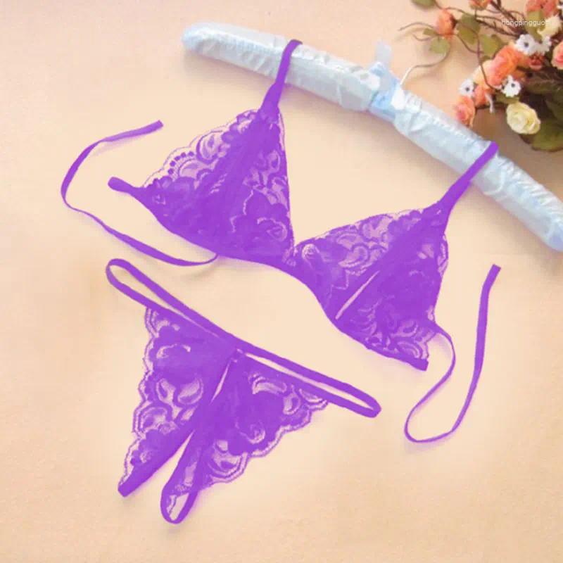 Lace Bras Sets Sexy Gerie Set Open Panties Intimates Girl Underpants Solid Color Transparent Briefs Bra Erotic
