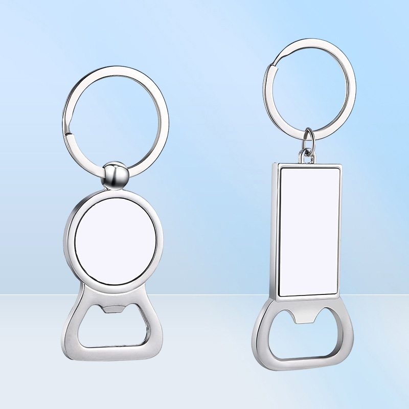 10 Pieces Sublimation Blank Beer Bottle Opener Keychain Metal Heat Transfer Corkscrew Key Ring Household Kitchen Tool 8640681