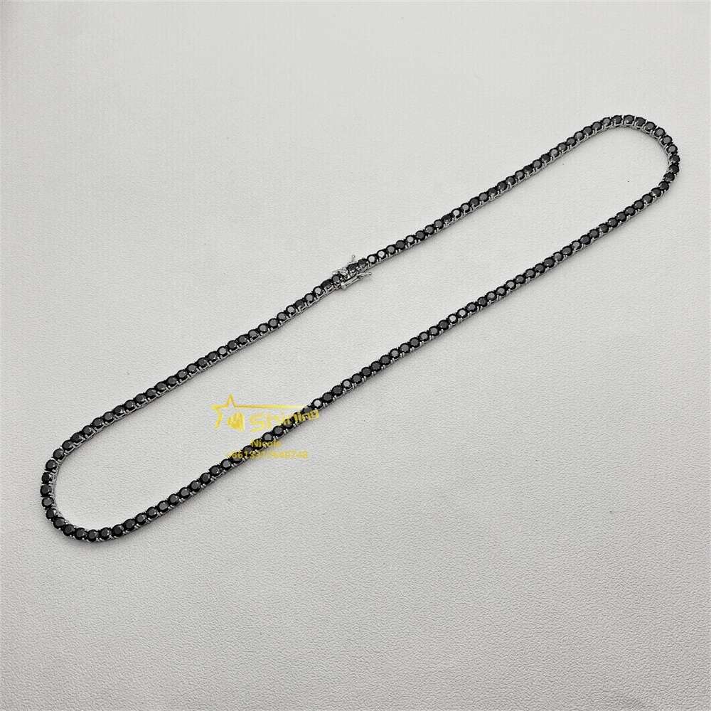 necklace moissanite chain Pass Diamond Tester Gra Certificate 925 Sterling Silver Hip Hop Black Moissanite Tennis