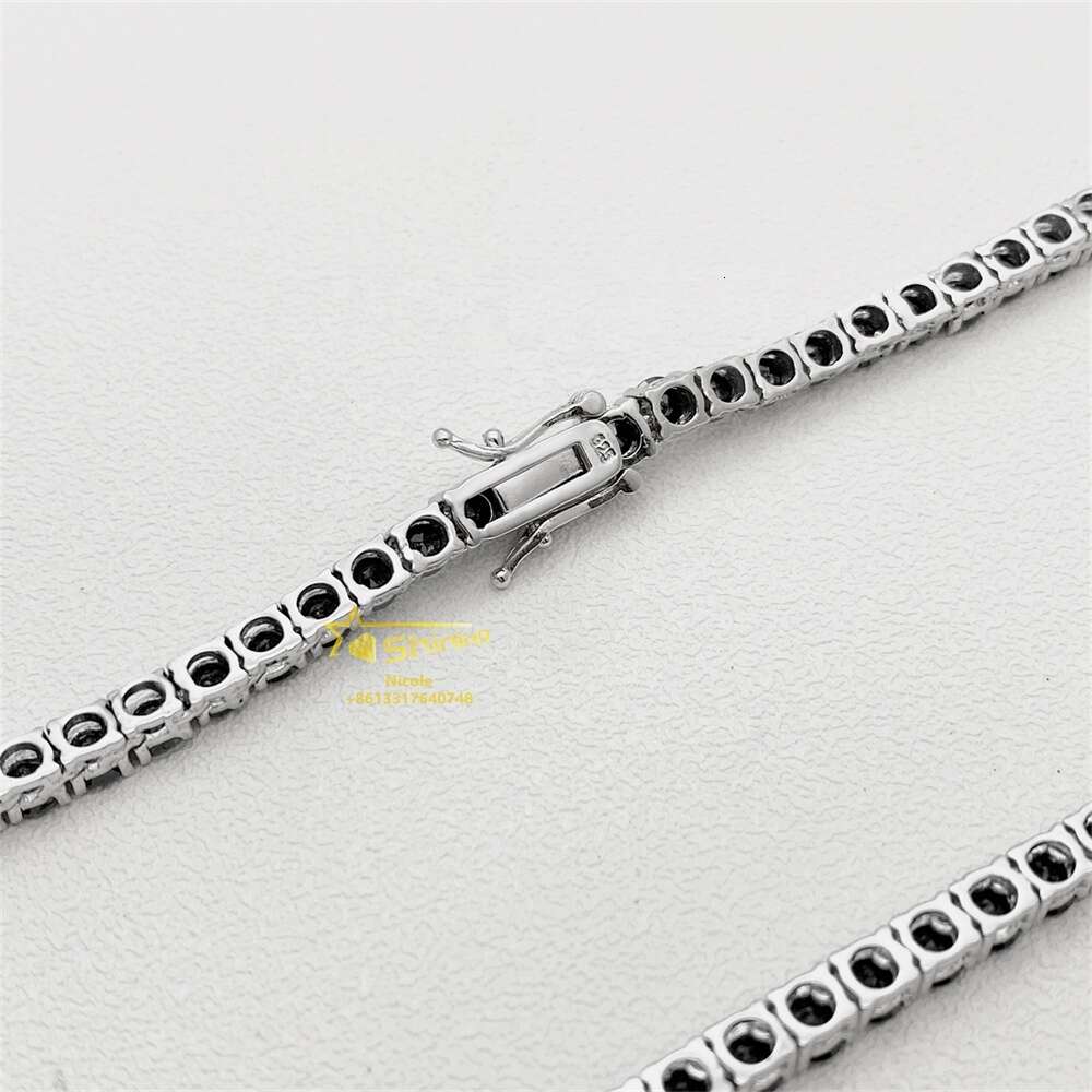 necklace moissanite chain Pass Diamond Tester Gra Certificate 925 Sterling Silver Hip Hop Black Moissanite Tennis