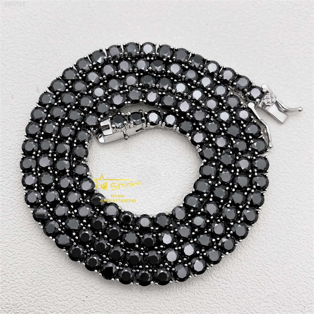 necklace moissanite chain Pass Diamond Tester Gra Certificate 925 Sterling Silver Hip Hop Black Moissanite Tennis