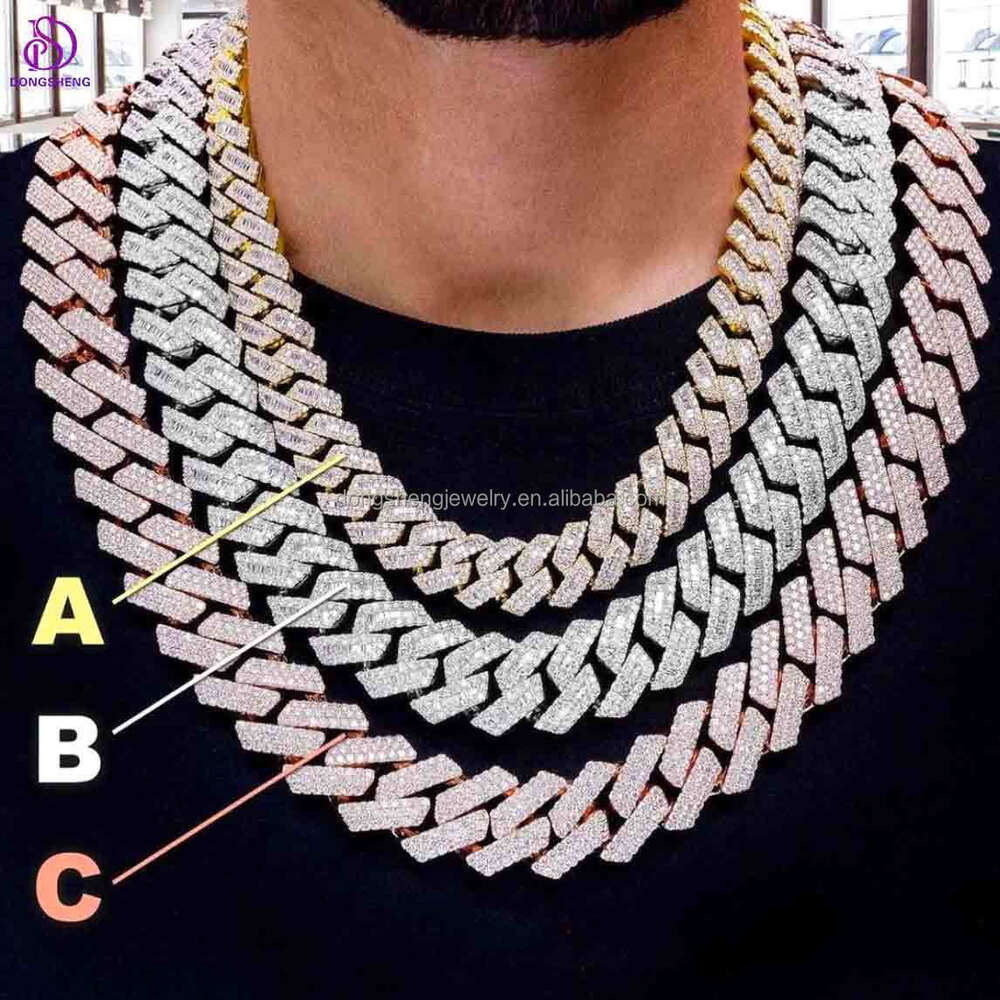 necklace moissanite chain Mens Fashion jewelry 16mm 925 Silver Hip hop necklace Custom Vvs Moissanite Diamond Cuban chain