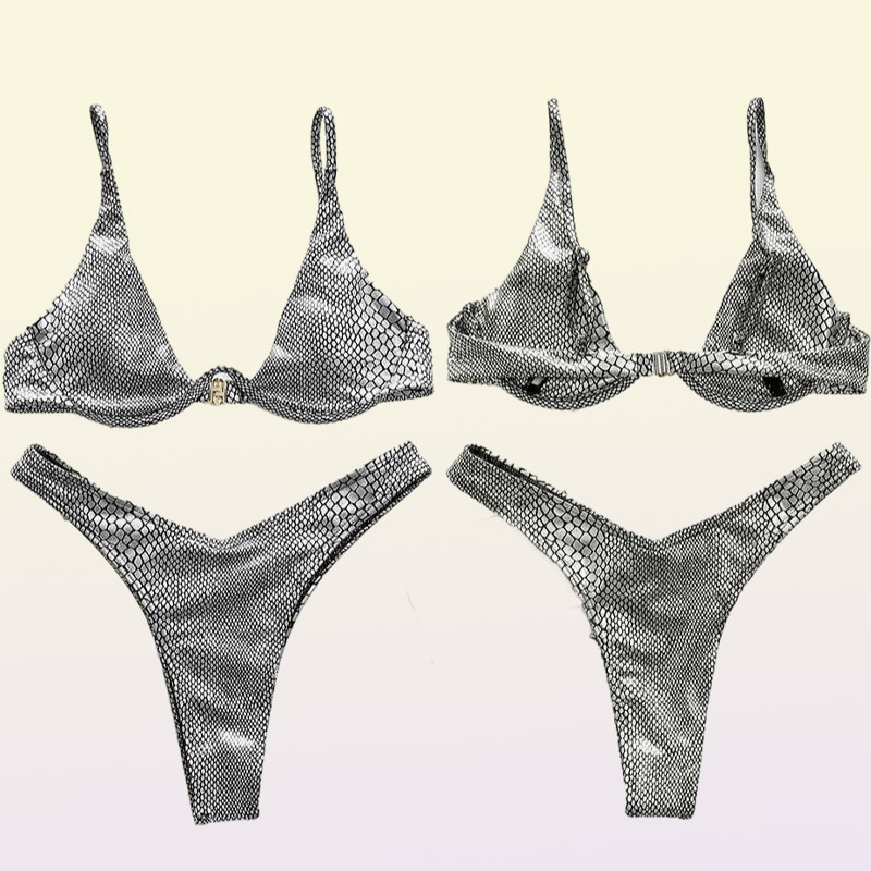 INGAGA Push Up Bikinis Swimwear Women Gradient Leather Swimsuits Thong High Cut Biquini Bathing Suit Summer Beach Wear New