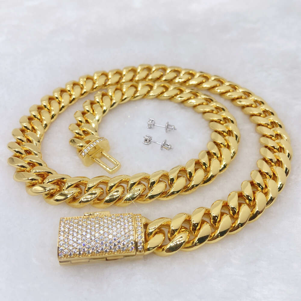 Stainless Steel 14k Pvd Plated for Men 12mm 14mm Stainless Steel Cuban Link Chain Necklace Miami Cuban Chain Initial Necklace