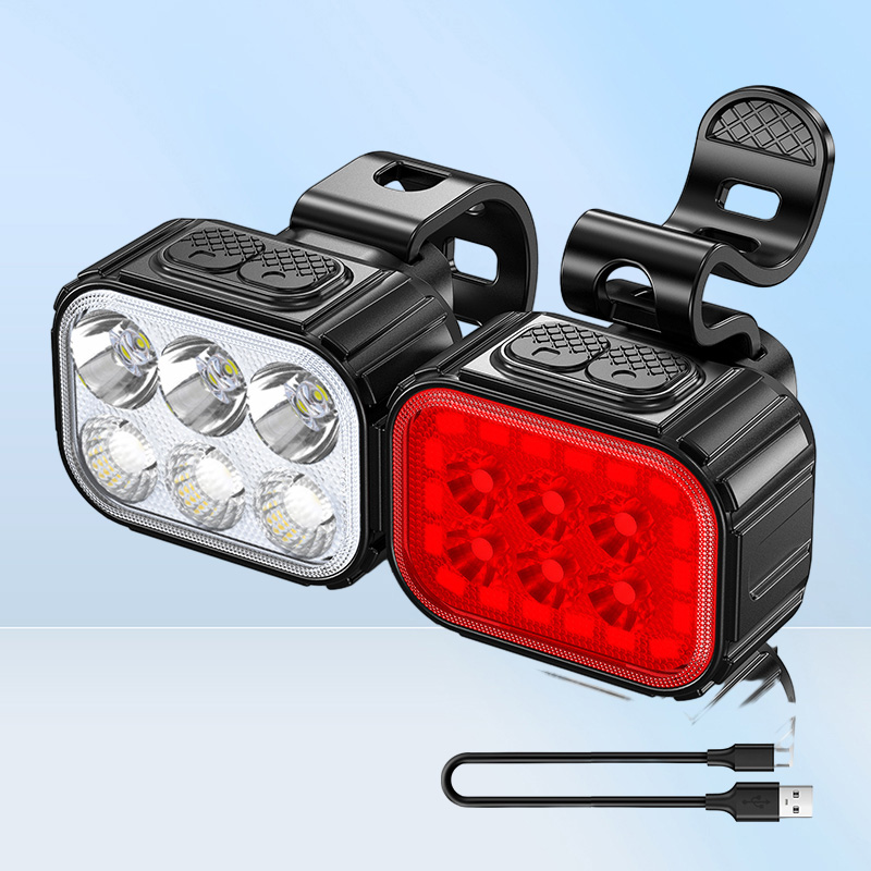 Bike Lights Bike Light Q6 2PCS LED Bicycle Front Rear lights USB Charge Headlight Cycling Taillight Bicycle Lantern Bike Accessori