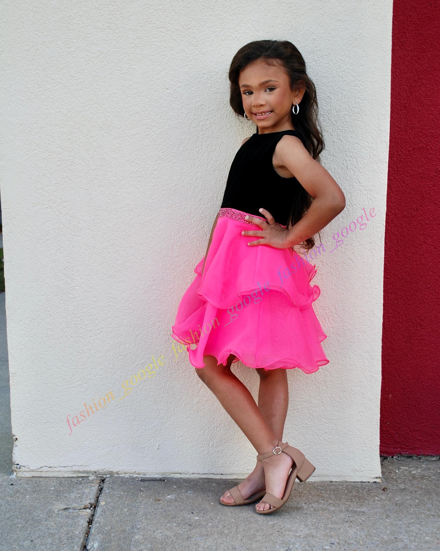 Baby Kid Pageant Showstopper Dress 2026 Magenta Short Cocktail Party Gown Flower Girl Toddler Infant Little Miss Interview Fun Fashion Runway Black/Ho