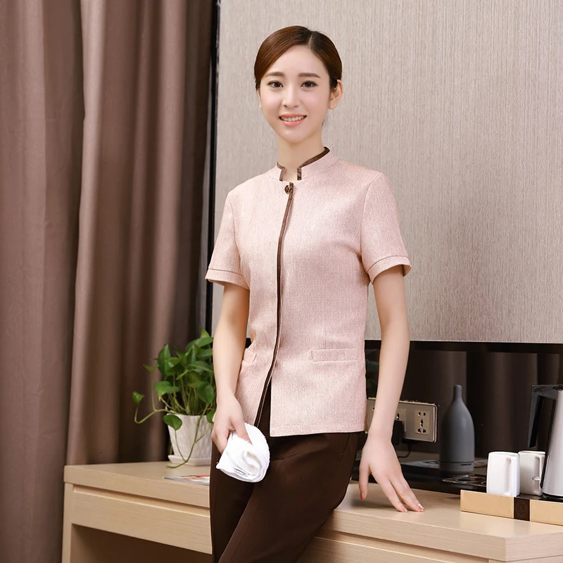 Summer short sleeves el uniform Restaurant waitress uniforms pastry chef clothing housekeeping 240102