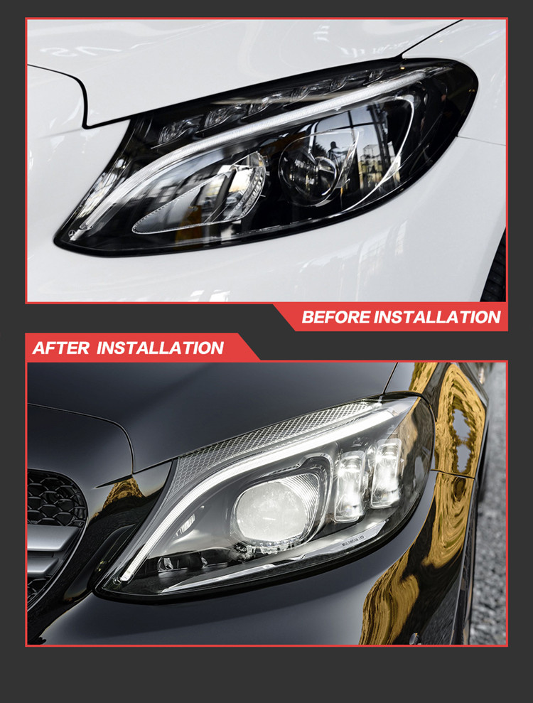 LED Headlight Assembly for BENZ W205 Car Daytime Running Head Light 2014-2020 Turn Signal High Beam Projector Lens