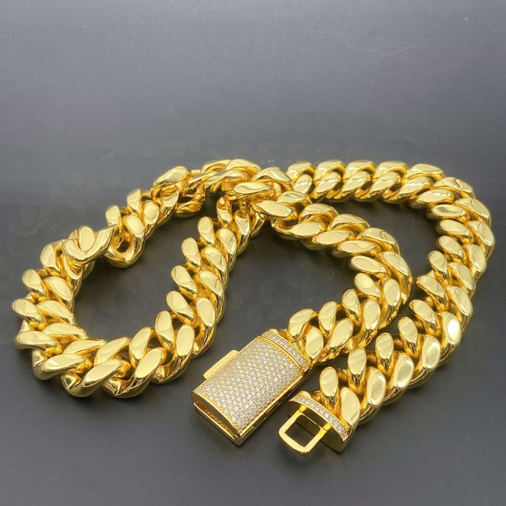 Hip Hop Iced Out Vvs Moissanite Clasp Custom 8mm 10mm 12mm 14mm Stainless Steel Jewelry Chain Gold Necklace