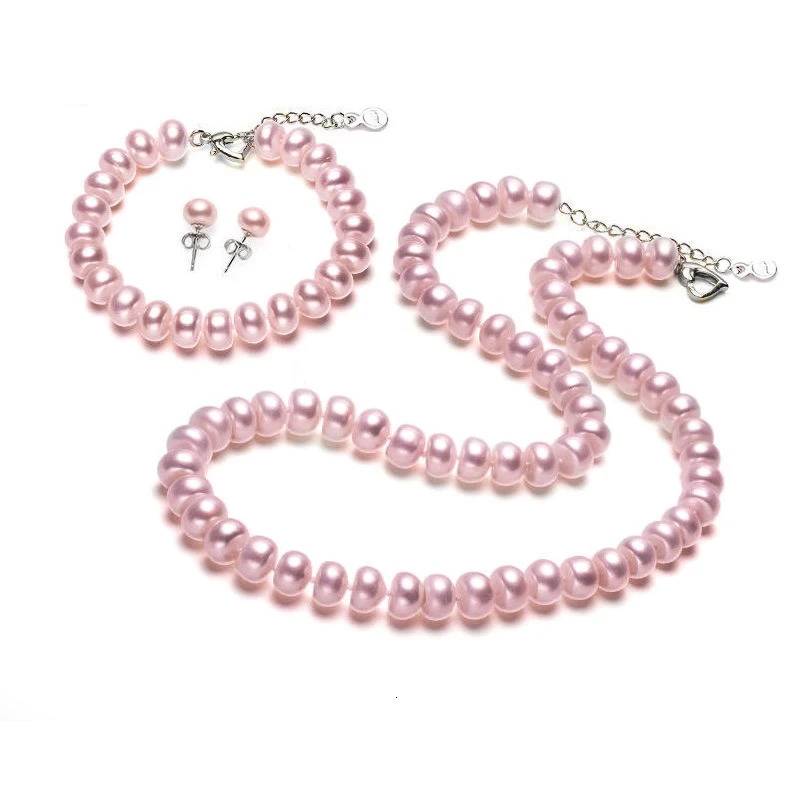 Pearl Jewelry Sets Genuine Natural Freshwater Pearl Necklace Bracelet 925 Sterling Silver Earrings For Women Gift Trend 240103