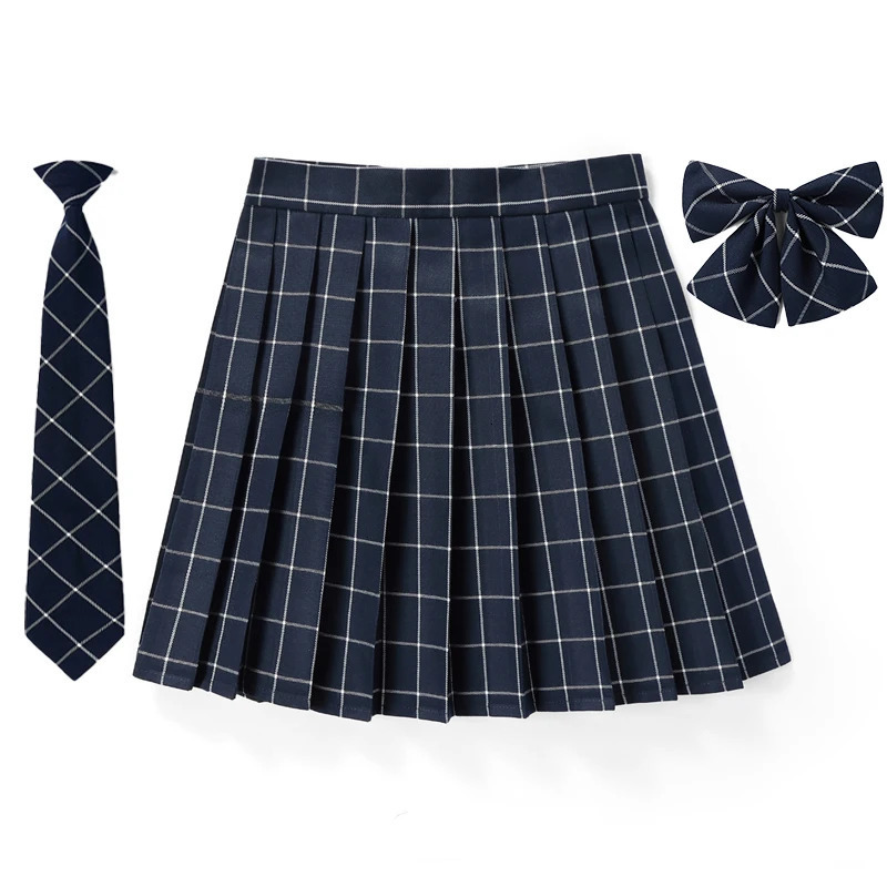 Women Plaid Pleat Skirt With Necktie Bowtie XS 5XL Harajuku Preppy Mini Japanese School Uniforms Girls Summer Jupe Kawaii 240102