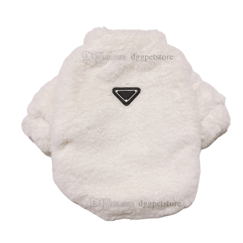 Designer Clothes Brand Apparel with Classic Triangle Metal Plaque urious Faux Fur Dog Coats Warm Soft Pet Jackets Winter Sweater for Small Medium Dogs