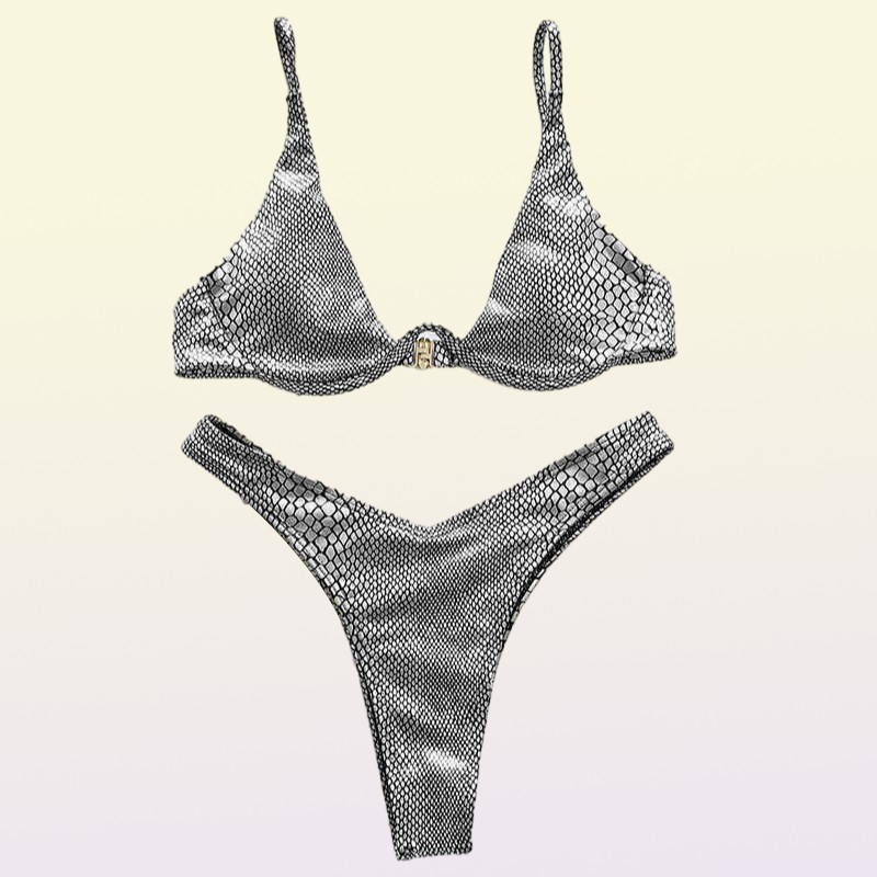 INGAGA Push Up Bikinis Swimwear Women Gradient Leather Swimsuits Thong High Cut Biquini Bathing Suit Summer Beach Wear New