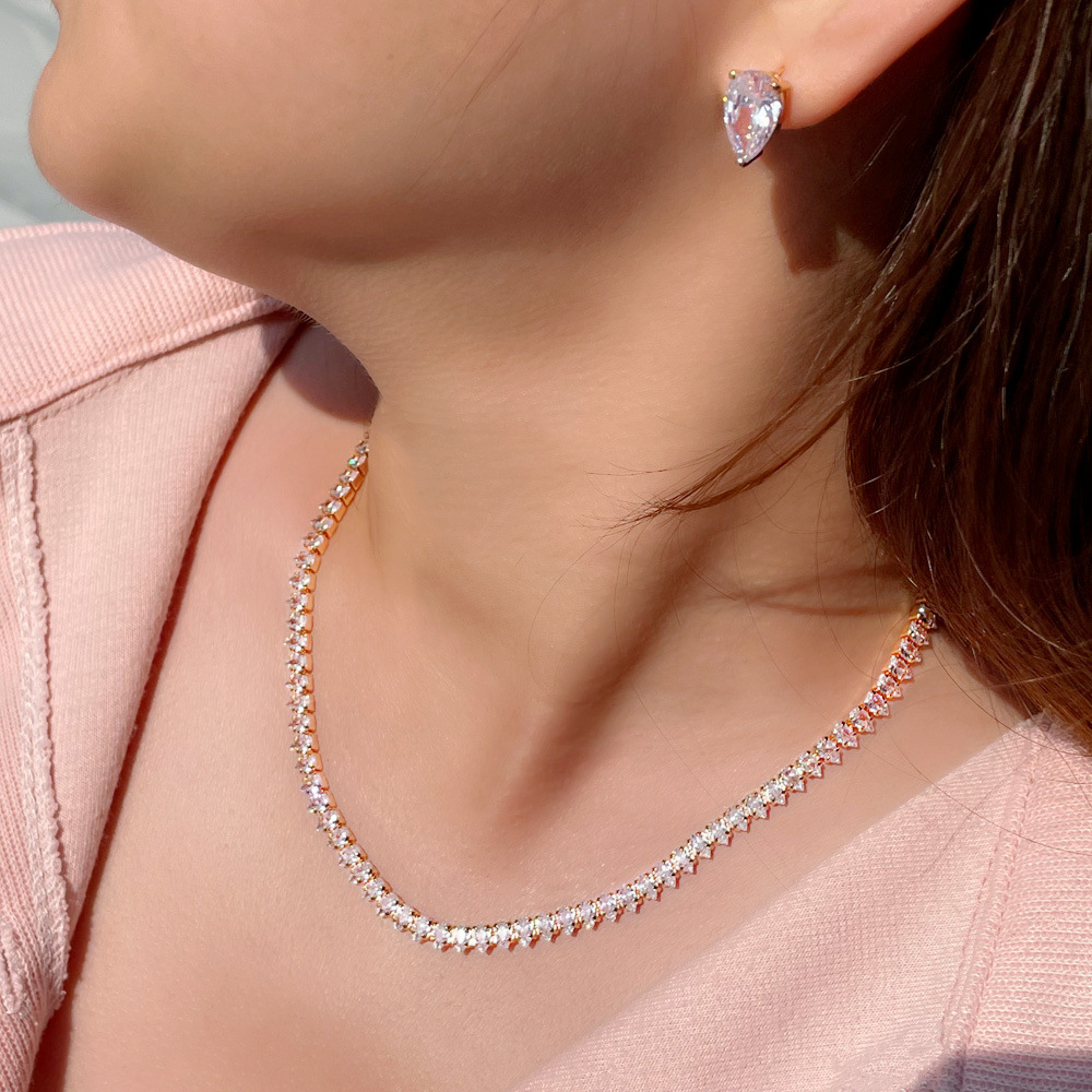 2024 Wedding Jewelry Sets Luxury 18k White Gold Fill Full White Water Drop 5A Cubic Zircon CZ Diamond Party Women Bridal Necklace Stud Earring Valenti