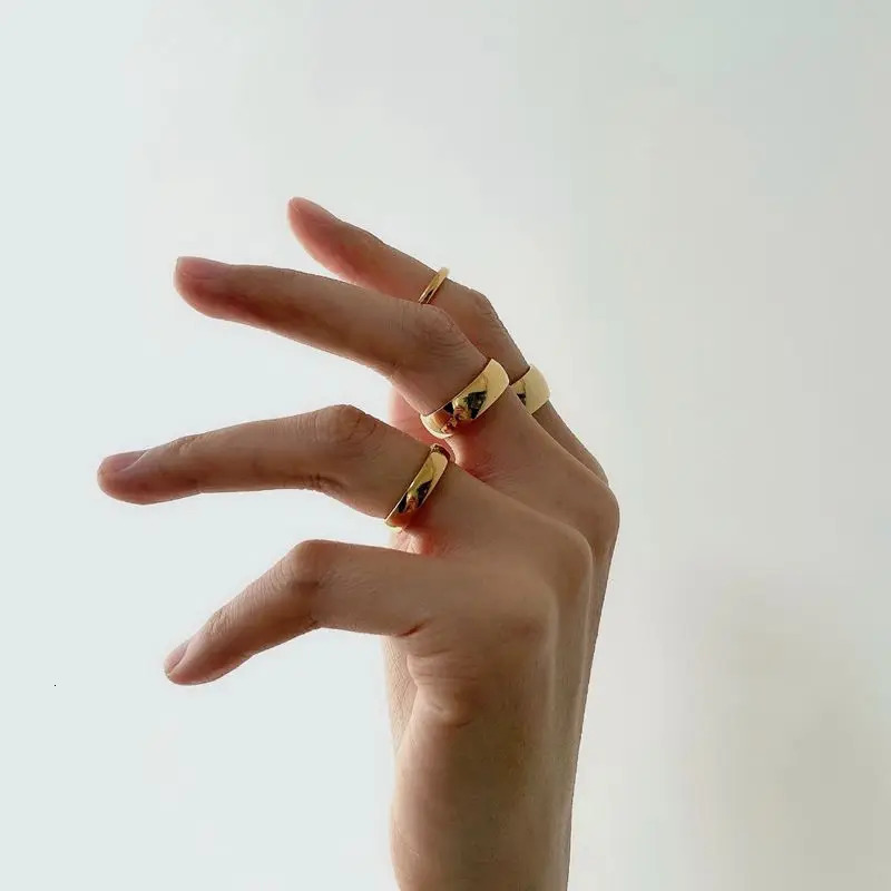 Engraved Name Fashion Golden Plain Aperture Ring Women's Personalized Simple Big Size15 Gold Plated Index Finger Ring for Couple 240103
