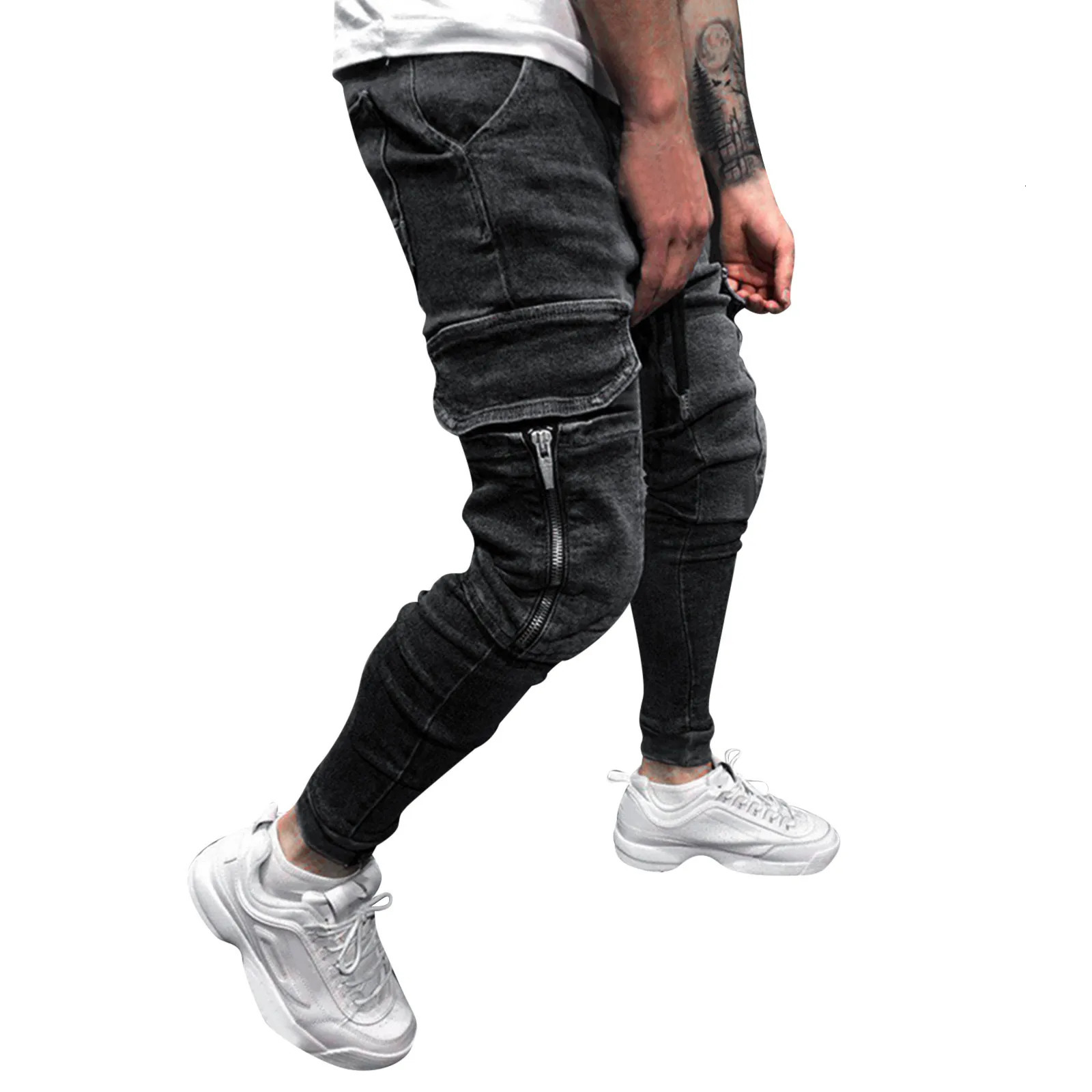 spring summer skinny jeans men hip hop sweatpants cargo high street Mens slim denim long pants 240102