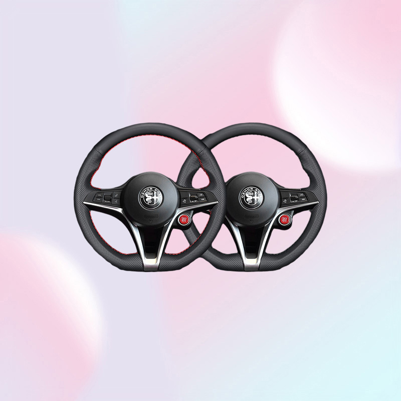 2025 new For Alfa Steio Giulia DIY Hand Sewn Steering Wheel Handle Leather Cover Black Leather6580124 Free shipping