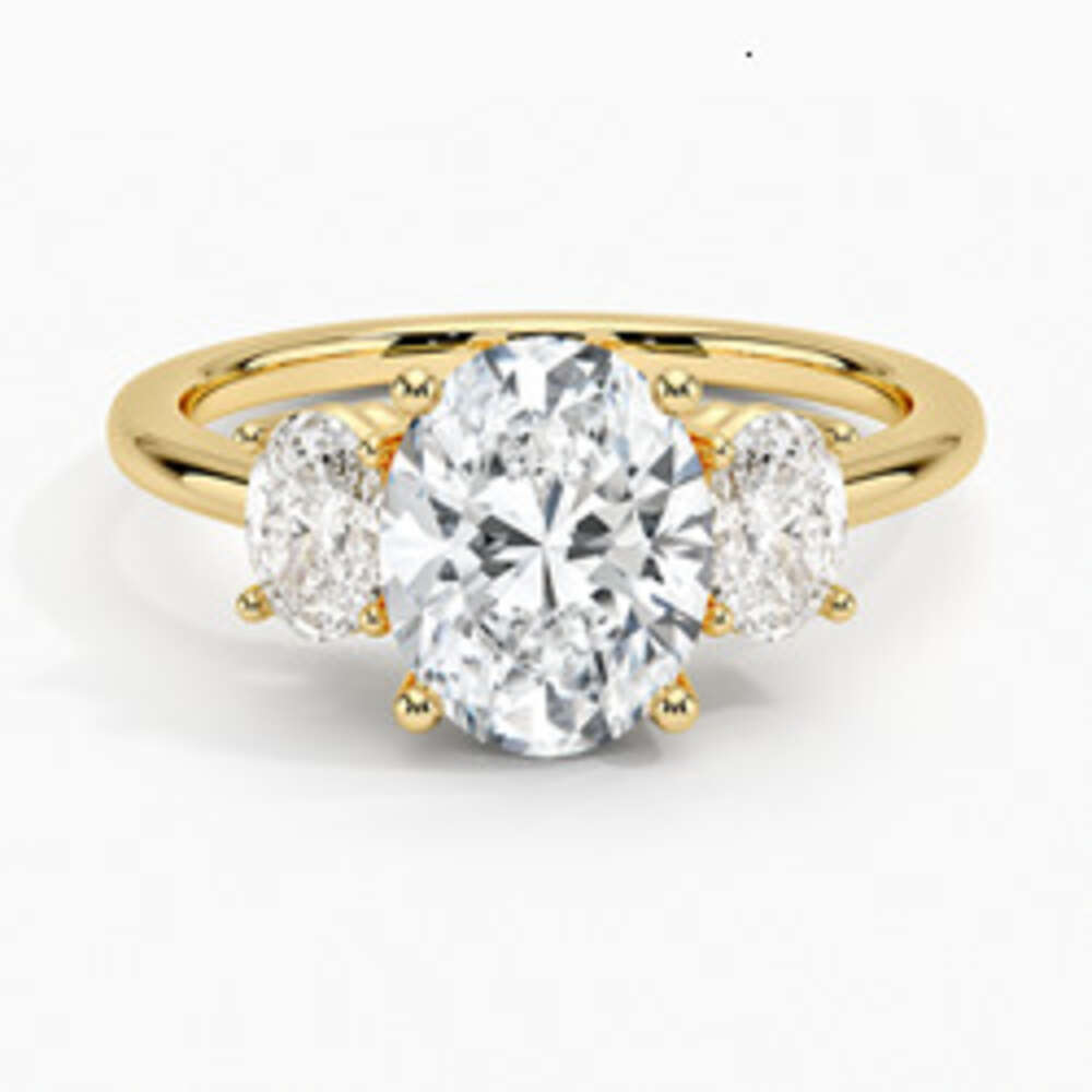 MEDBOO Fine Jewelry 2CT Oval Cut Dia Three Stone 14K Yellow Solid Gold Moissanite Engagement Ring