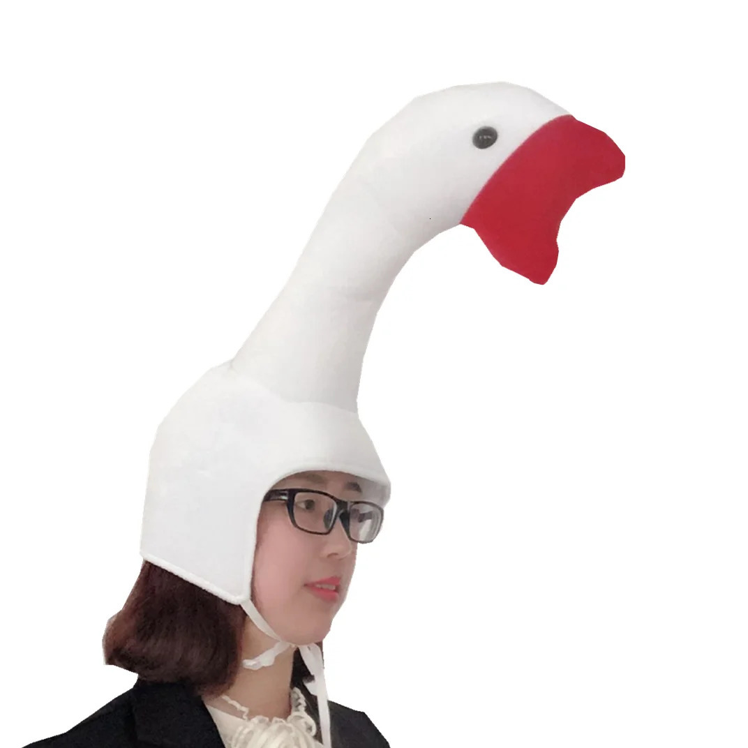 Cute Plush Great White Goose Hats For Women Men Novelty Creative Stereoscopic Swan Funny Party Supplies Po Props Caps 240103