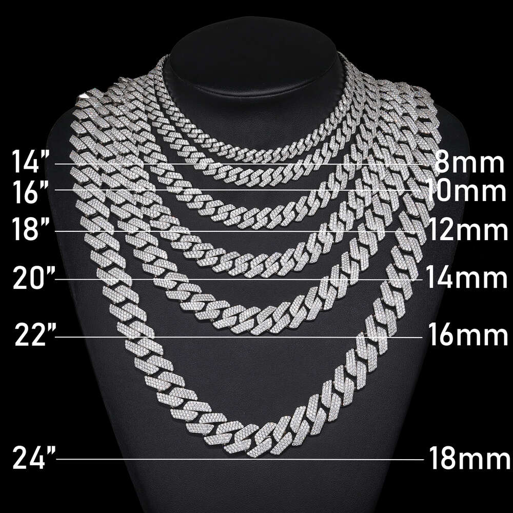 High Quality Cubana Hip Hop Jewelry 6-20mm 925 Sterling Silver VVS Moissanite Diamond Iced Out Cuban Link Chain Necklace For Men gift