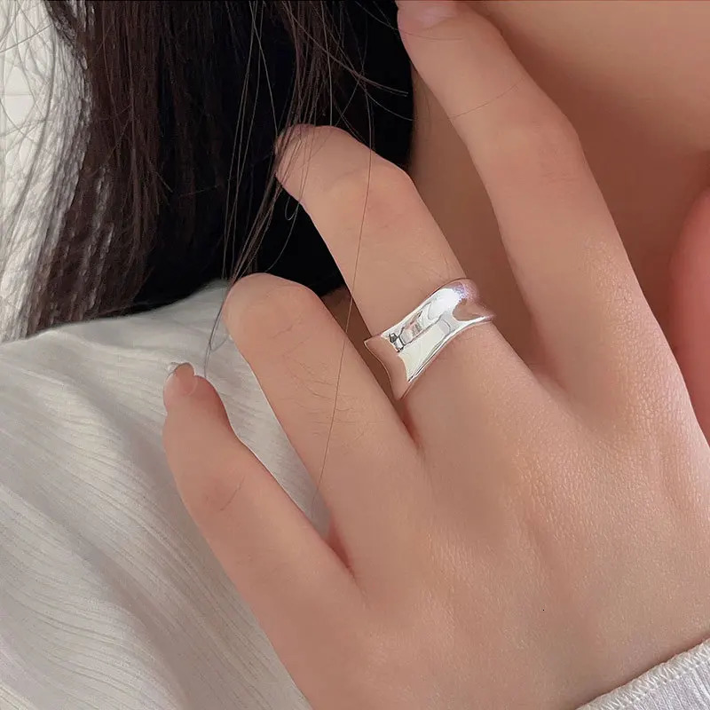 Chunky Plain Open Rings 925 Sterling Silver Korean Trendy Minimalist Simple Polished Adjustable Statement Ring Jewelry for Women 240103
