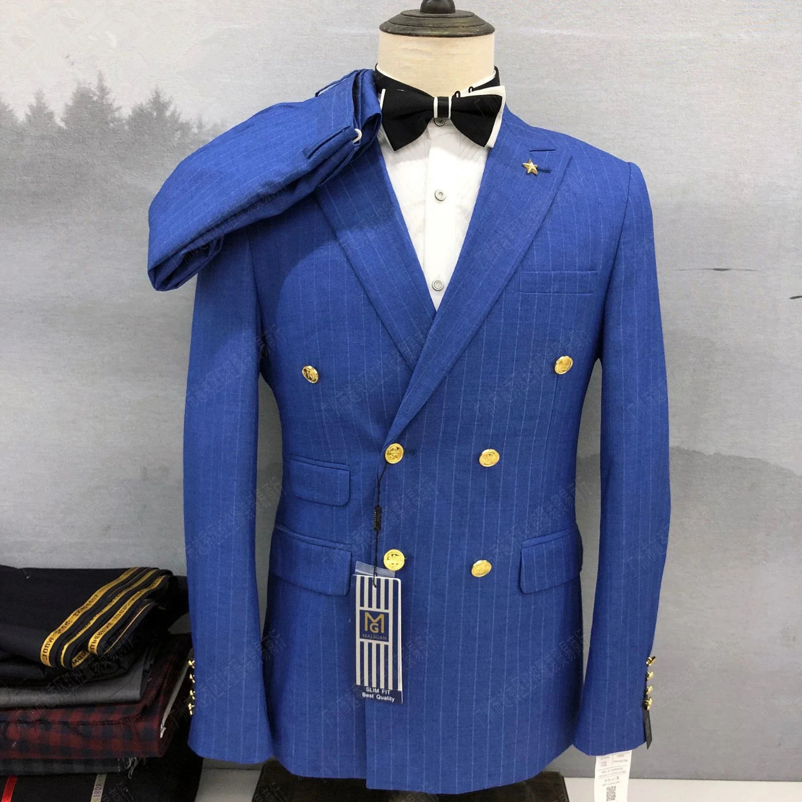 2023 Fashion Men's Leisure Boutique Double Breasted Plaid Suit 2 Piece Set Drees Blazers Jacket Pants Trousers Two Pcs 240103