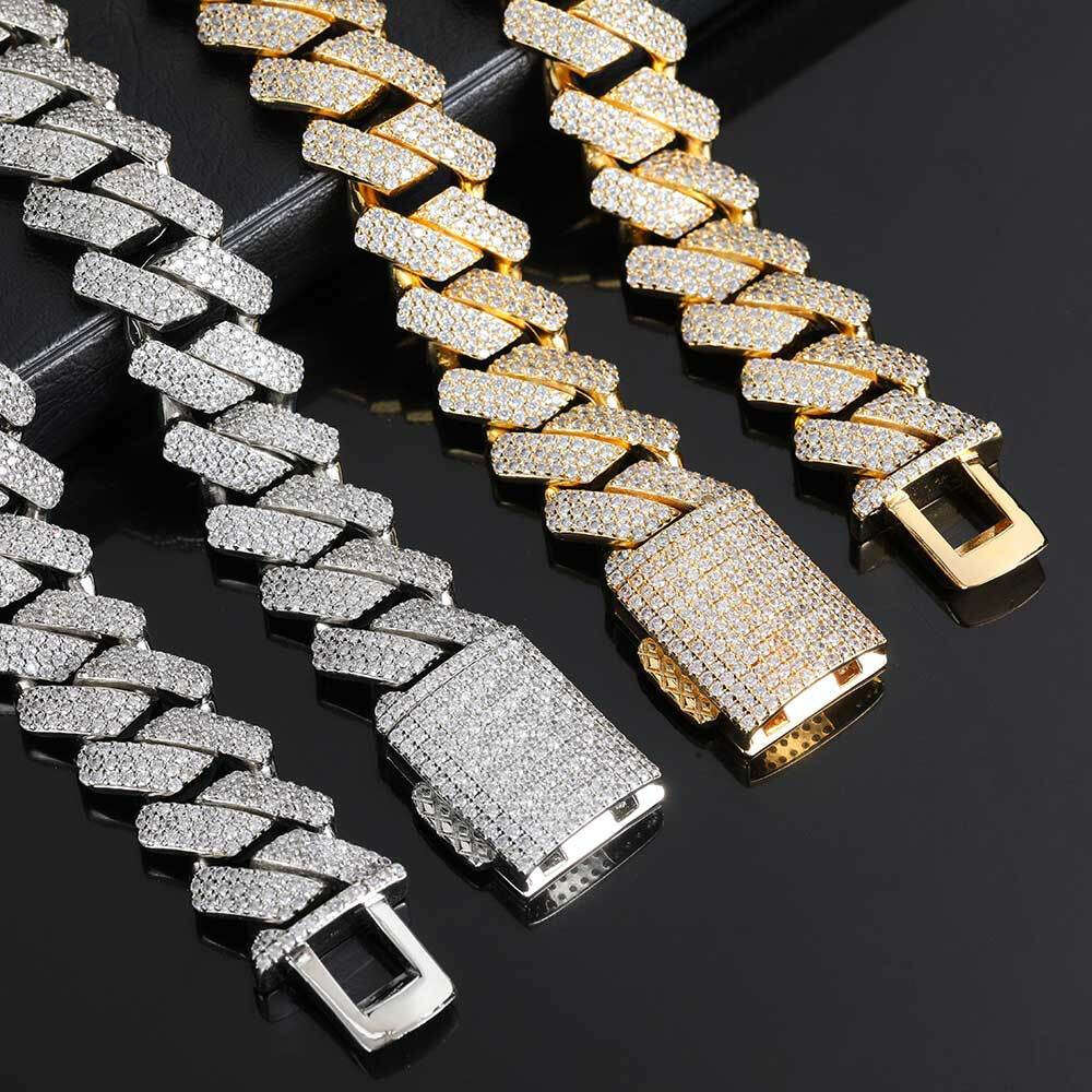 necklace moissanite chain 25mm Hip Hop Jewelry Chain Gold Plated Iced Zircon Miami Thick Cuban