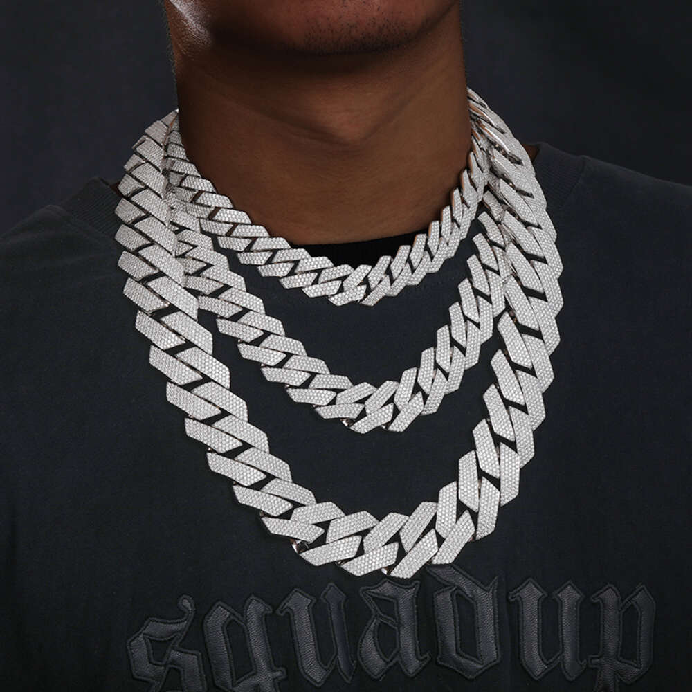 Necklace moissanite chain cuban link chainHip Hop Rapper 925 Silver 20mm Wide 3 Rows Vvs Moissanite Full Iced Out Cuban Link iced