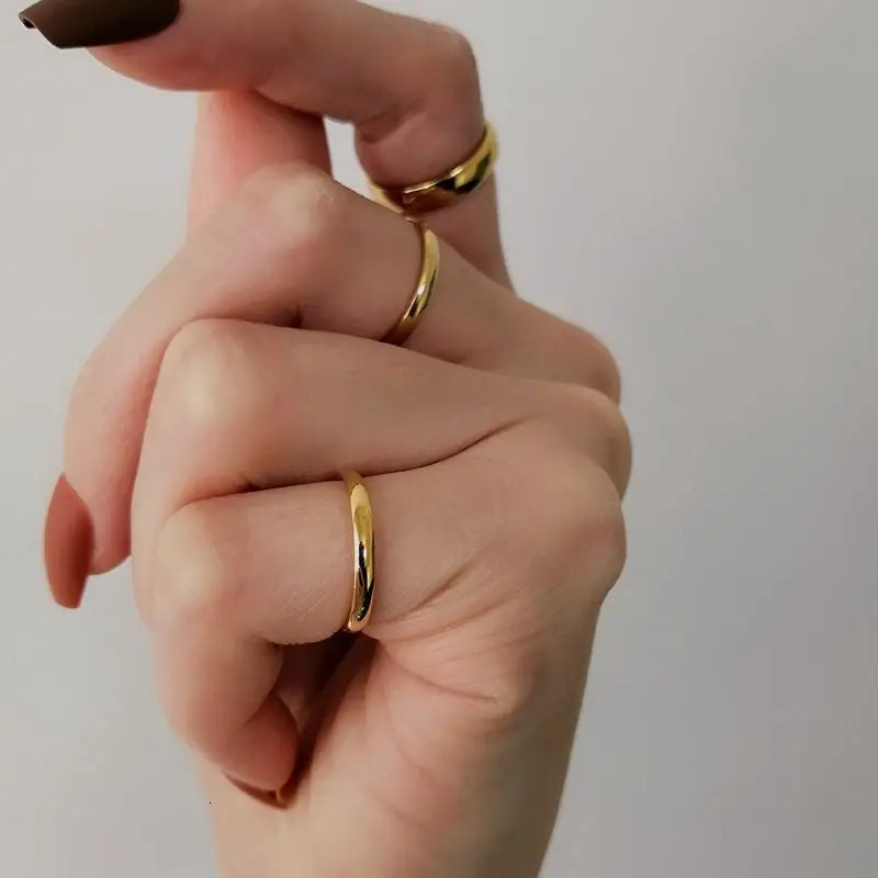 Engraved Name Fashion Golden Plain Aperture Ring Women's Personalized Simple Big Size15 Gold Plated Index Finger Ring for Couple 240103
