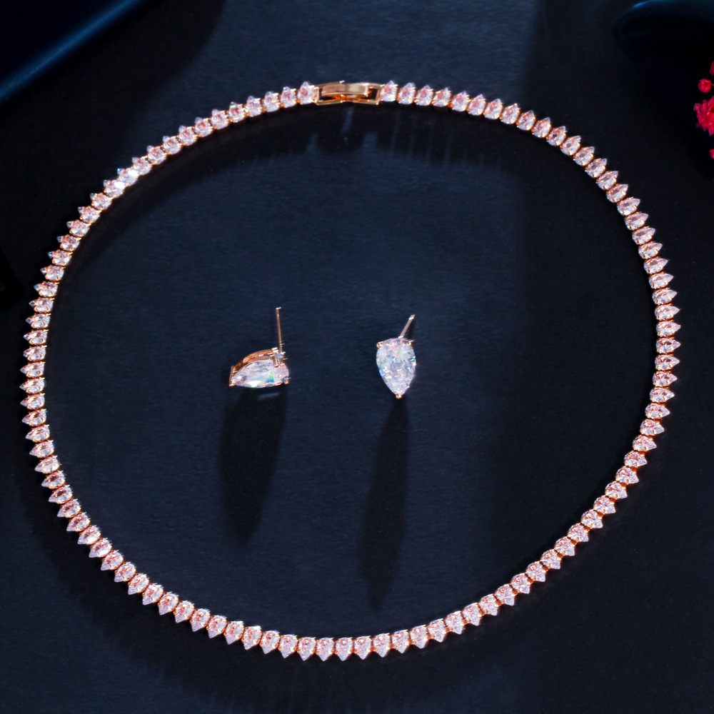 2024 Wedding Jewelry Sets Luxury 18k White Gold Fill Full White Water Drop 5A Cubic Zircon CZ Diamond Party Women Bridal Necklace Stud Earring Valenti
