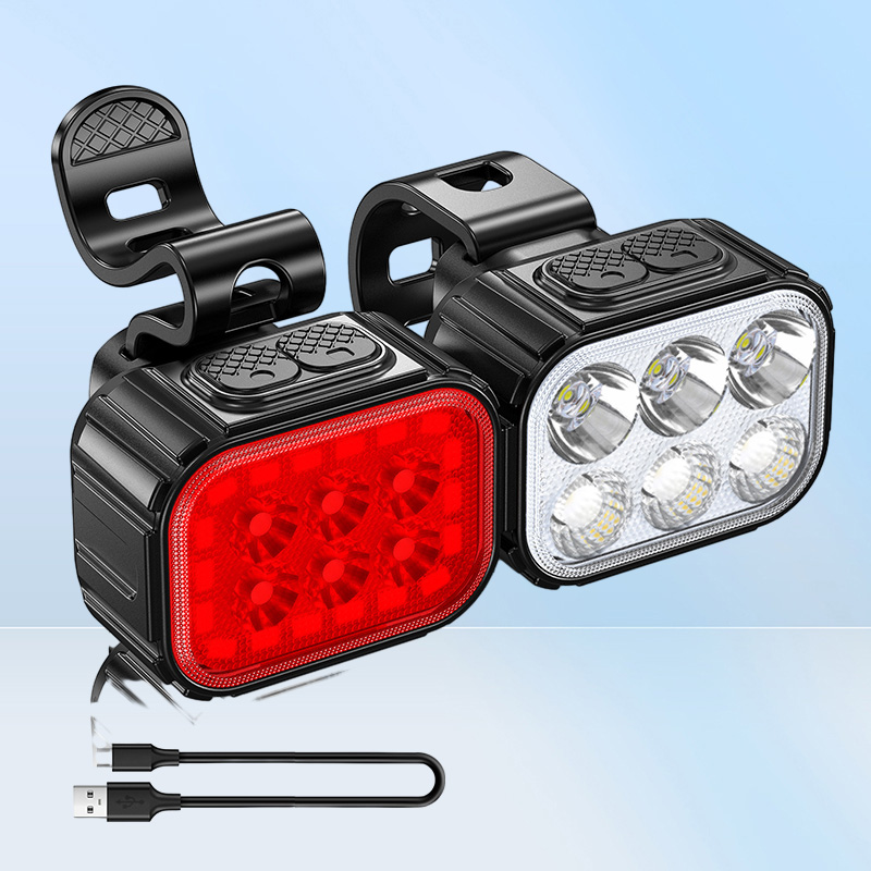Bike Lights Bike Light Q6 2PCS LED Bicycle Front Rear lights USB Charge Headlight Cycling Taillight Bicycle Lantern Bike Accessori