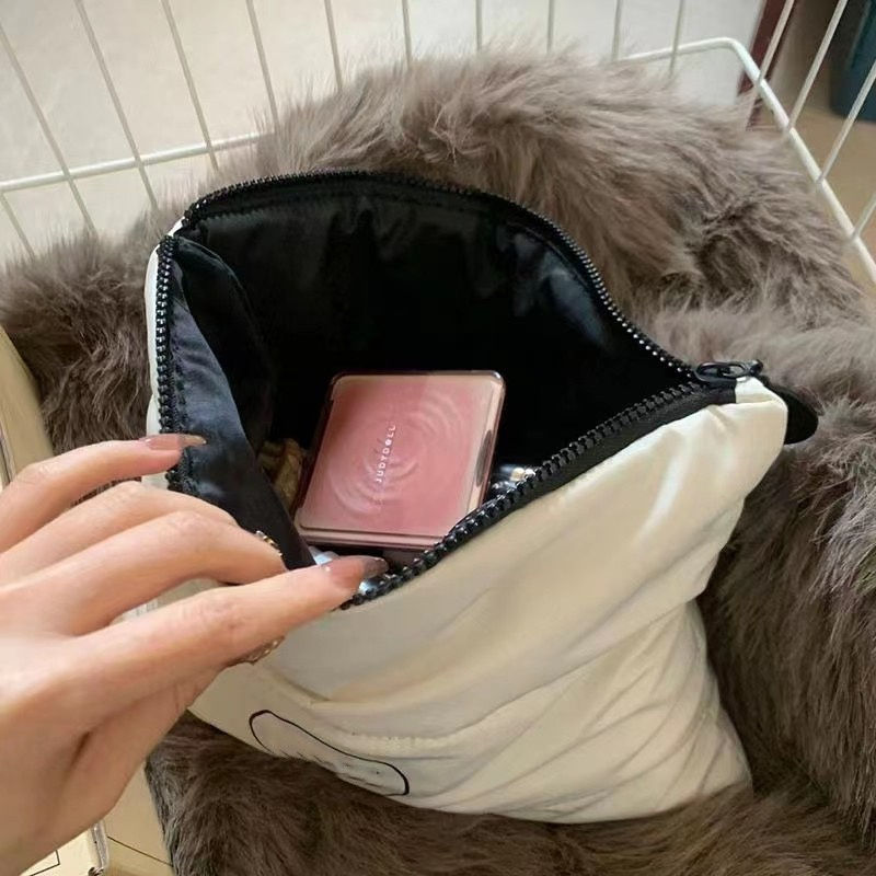 C Brand Cosmetic Bags For Girl Makeup Wash Bag Down Cotton Makeup Bag Travel Toiletry Kit For Women Black White Color Large Capacity Zipper Wallet Han
