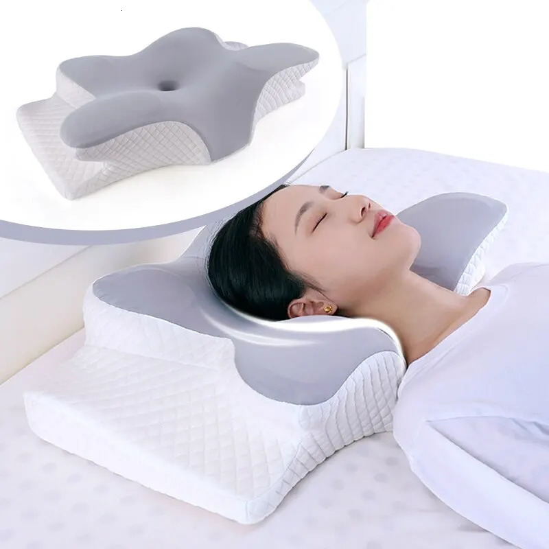 Memory Foam Pillows Butterfly Shaped Relaxing Cervical Slow Rebound Neck Pillow Pain Relief Sleeping Orthopedic Pillow Beding 240103