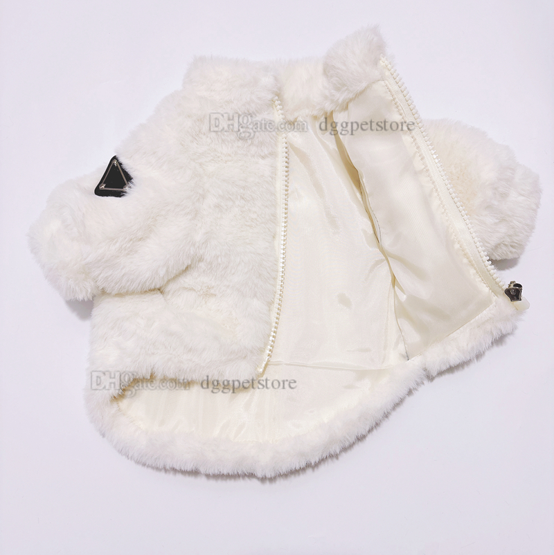 Designer Clothes Brand Apparel with Classic Triangle Metal Plaque urious Faux Fur Dog Coats Warm Soft Pet Jackets Winter Sweater for Small Medium Dogs