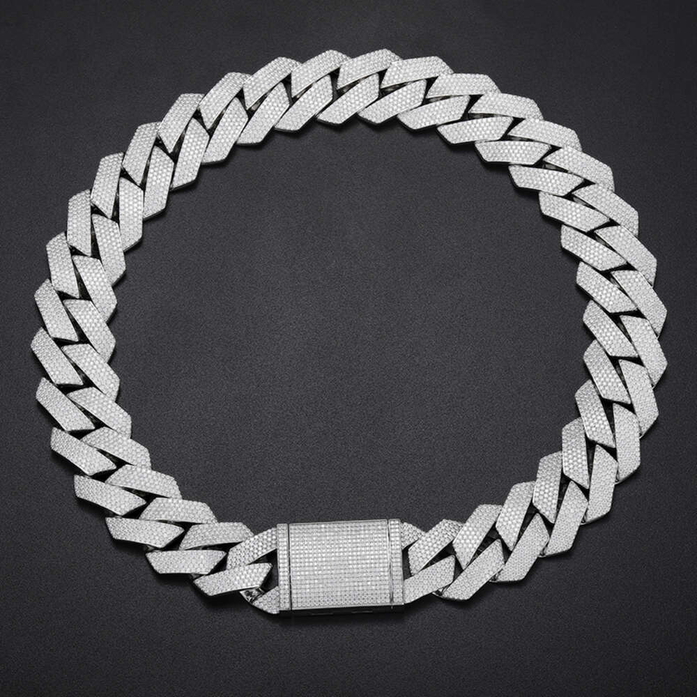 Necklace moissanite chain cuban link chainHip Hop Rapper 925 Silver 20mm Wide 3 Rows Vvs Moissanite Full Iced Out Cuban Link iced
