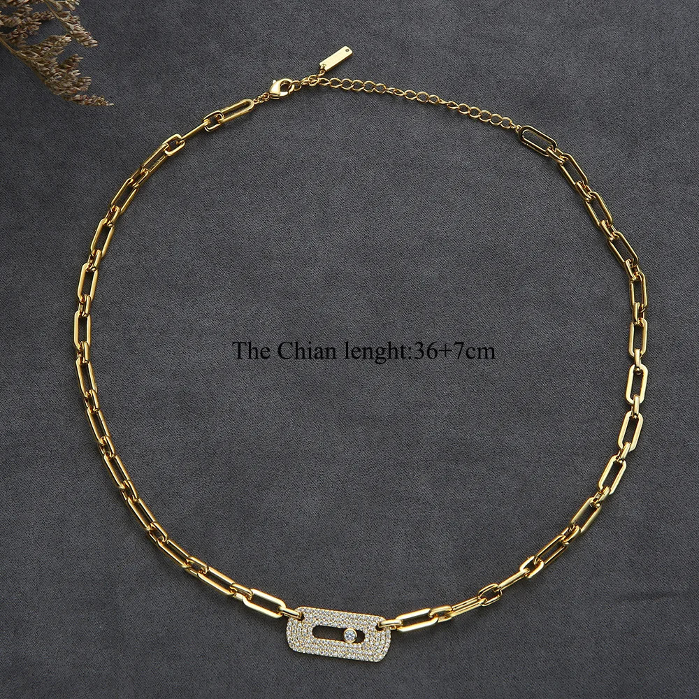 HIBRIDE Fashion Micro Pave CZ Pin Link Chain Choker Necklace Pendants for Women Bridal Engagement Party Jewelry bijoux femme P87 240102