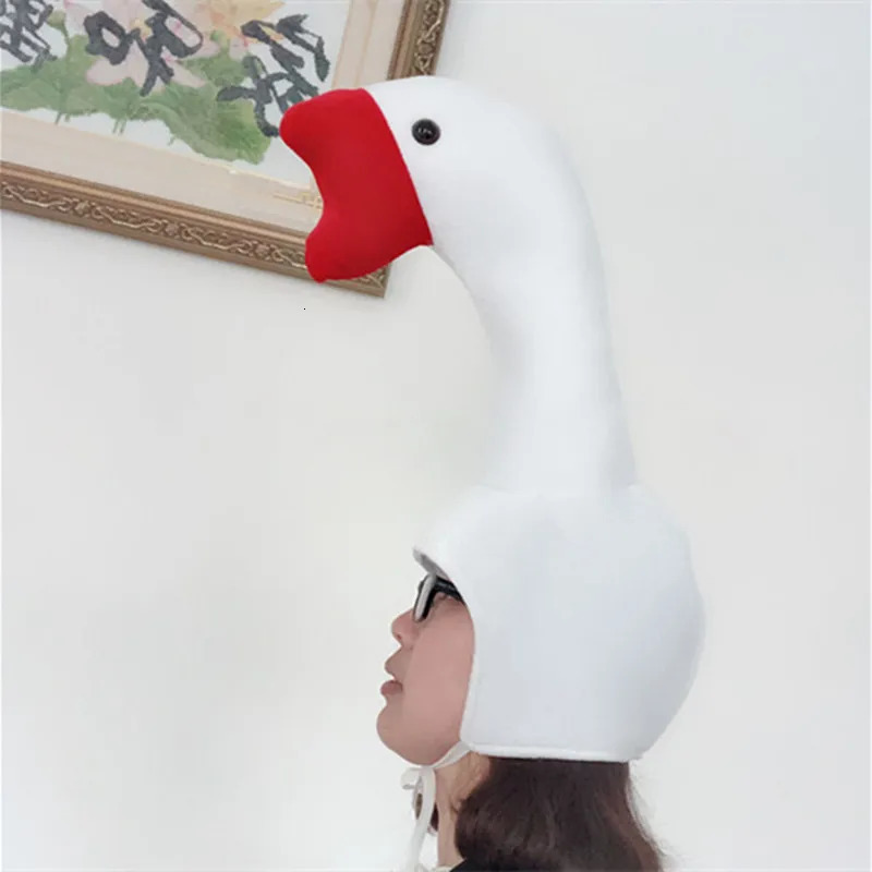 Cute Plush Great White Goose Hats For Women Men Novelty Creative Stereoscopic Swan Funny Party Supplies Po Props Caps 240103