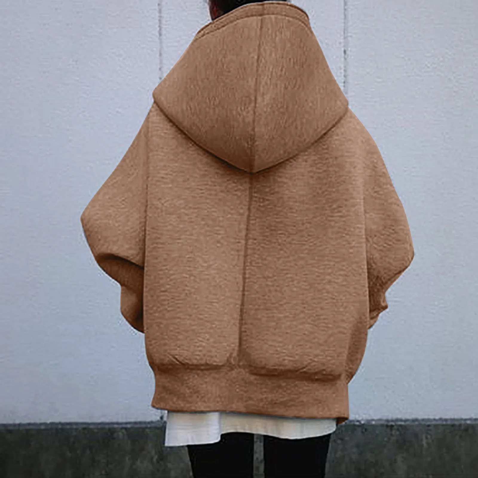Women Korean Style Hoodies Zipup Harajuku Oversized Solid Pocket Hooded Sweatshirts Autumn Long Sleeve Loose Baseball Jacket 240102