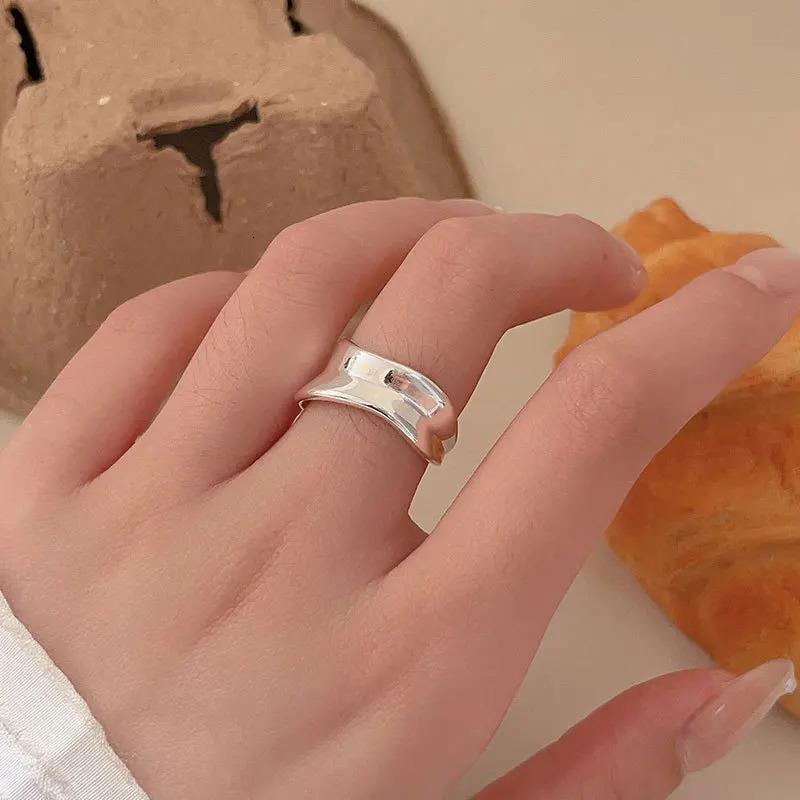Chunky Plain Open Rings 925 Sterling Silver Korean Trendy Minimalist Simple Polished Adjustable Statement Ring Jewelry for Women 240103