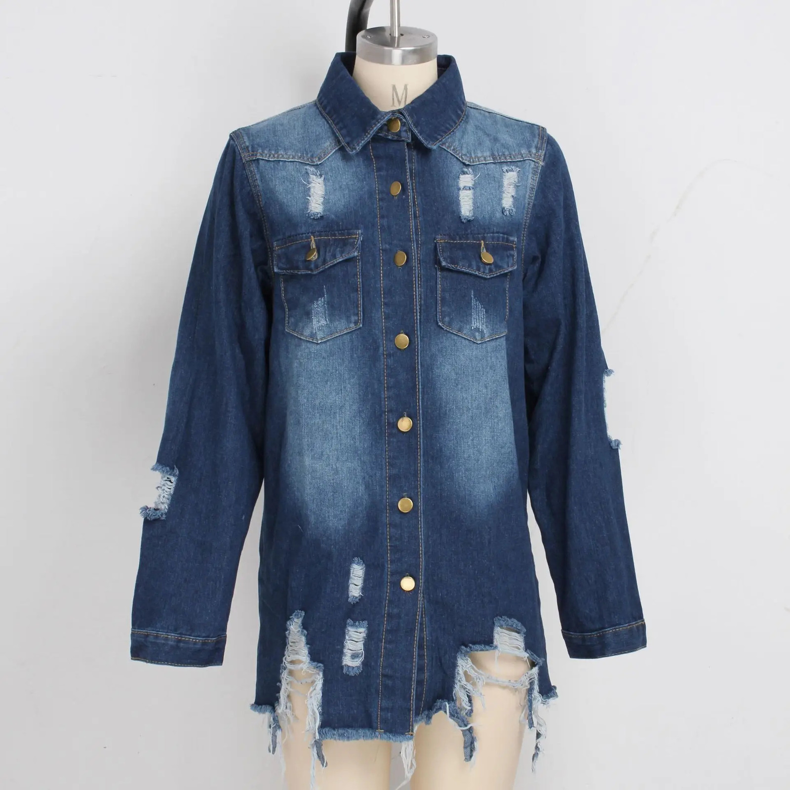 Lady's Denim Jacket Autumn Long Sleeve Loose Sexy Women Jean Coats Summer Washed Ripped Fashion Hole Outwear 240102