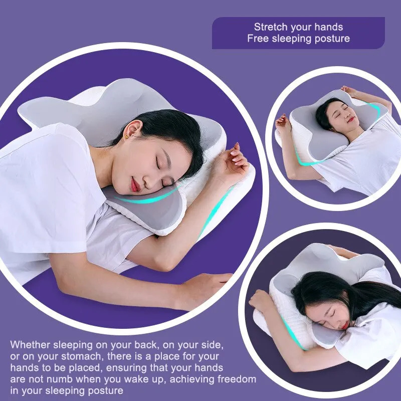 Memory Foam Pillows Butterfly Shaped Relaxing Cervical Slow Rebound Neck Pillow Pain Relief Sleeping Orthopedic Pillow Beding 240103
